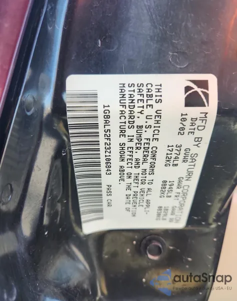 2003 Saturn Ion Level 3 из США, поврежденный, VIN 1G8AL52F23Z106843